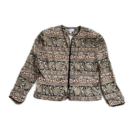 Adrianna Papell Floral Animal Print 100% Silk Button Down Jacket Women’s 16 - Picture 3 of 10